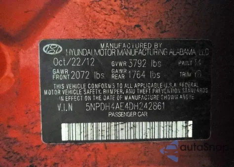 2013 Hyundai Elantra Gls z USA, uszkodzony, nr VIN 5NPDH4AE4DH242861